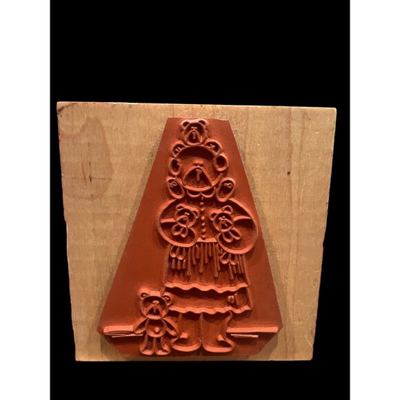 Vintage Aleene’s Wooden Rubber Mounted Stamp Mama Bear And Her Cubs 1992 Country - Picture 2 of 6